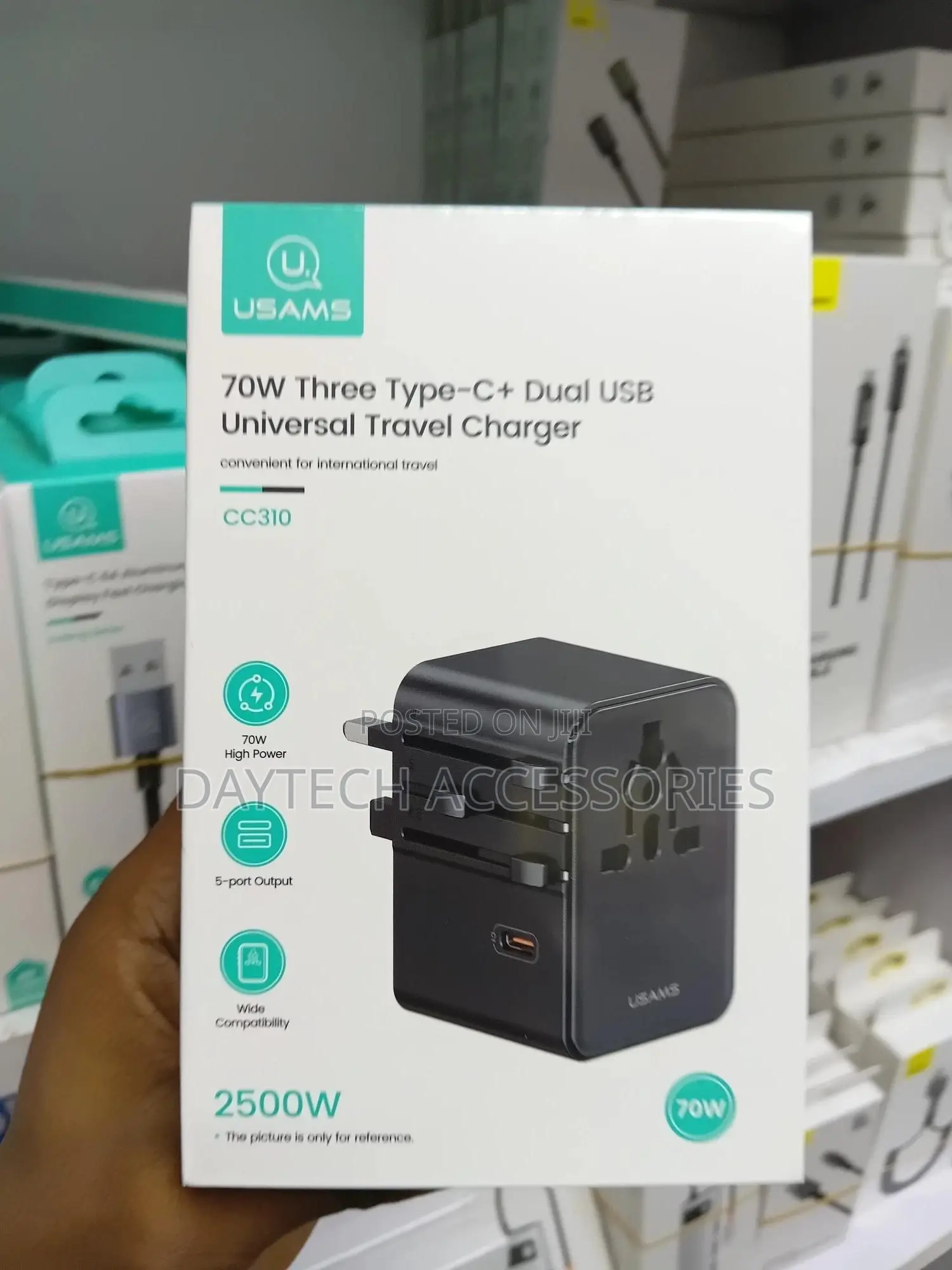Usams Cc310 70w Three Type-C and Dual Usb-a Ports Travel Adapter.
