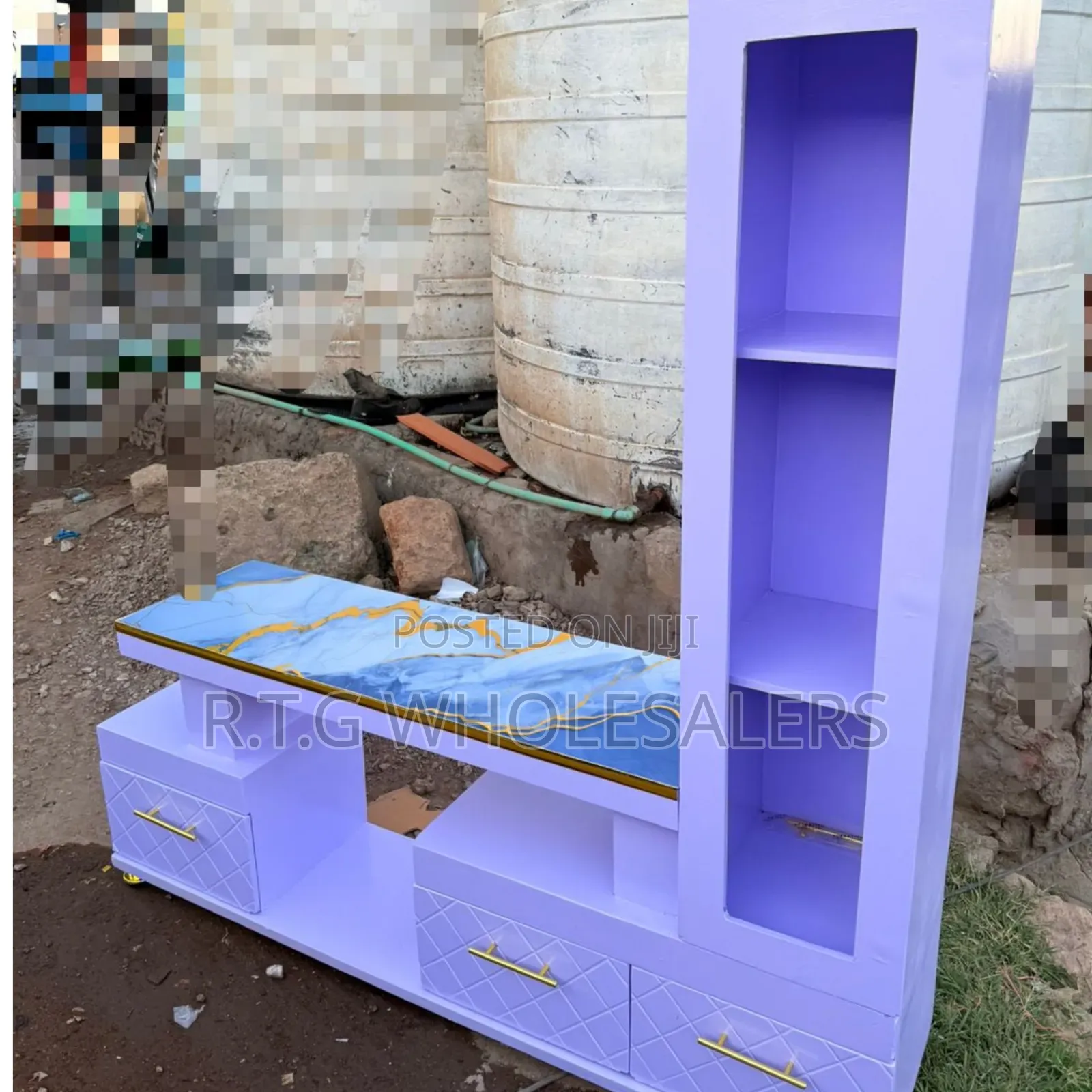 Luxury Marble Finish Tv Cabinet With Storage Shelves Executive Design