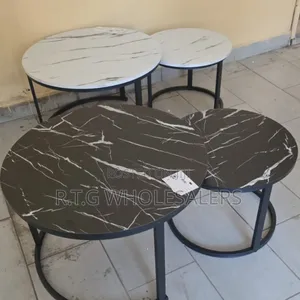 Stylish Nesting Coffee Tables MDF Marble Finish – Black White