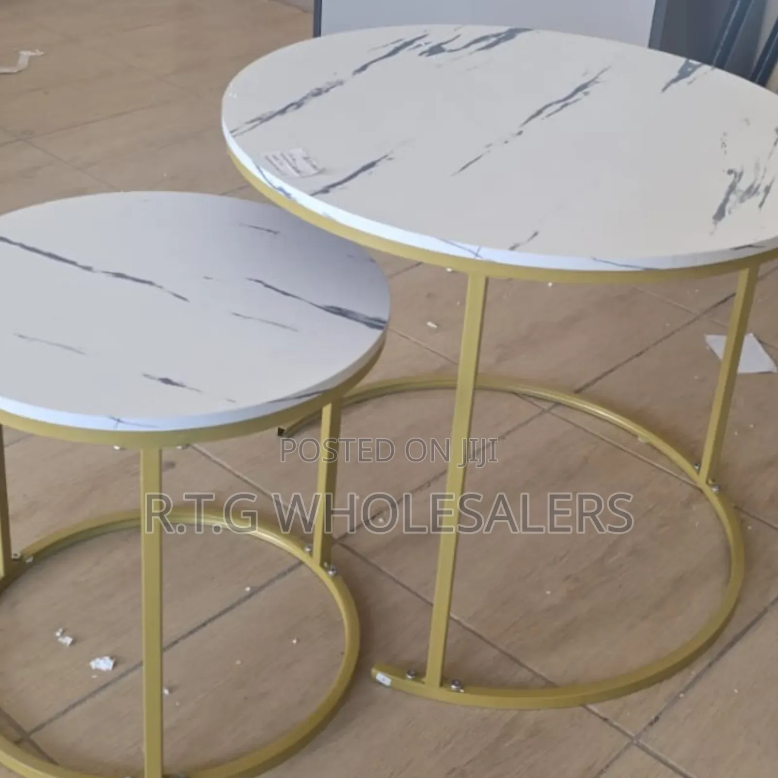 2‐Piece White Nesting Coffee Table, Marble Look MDF Top