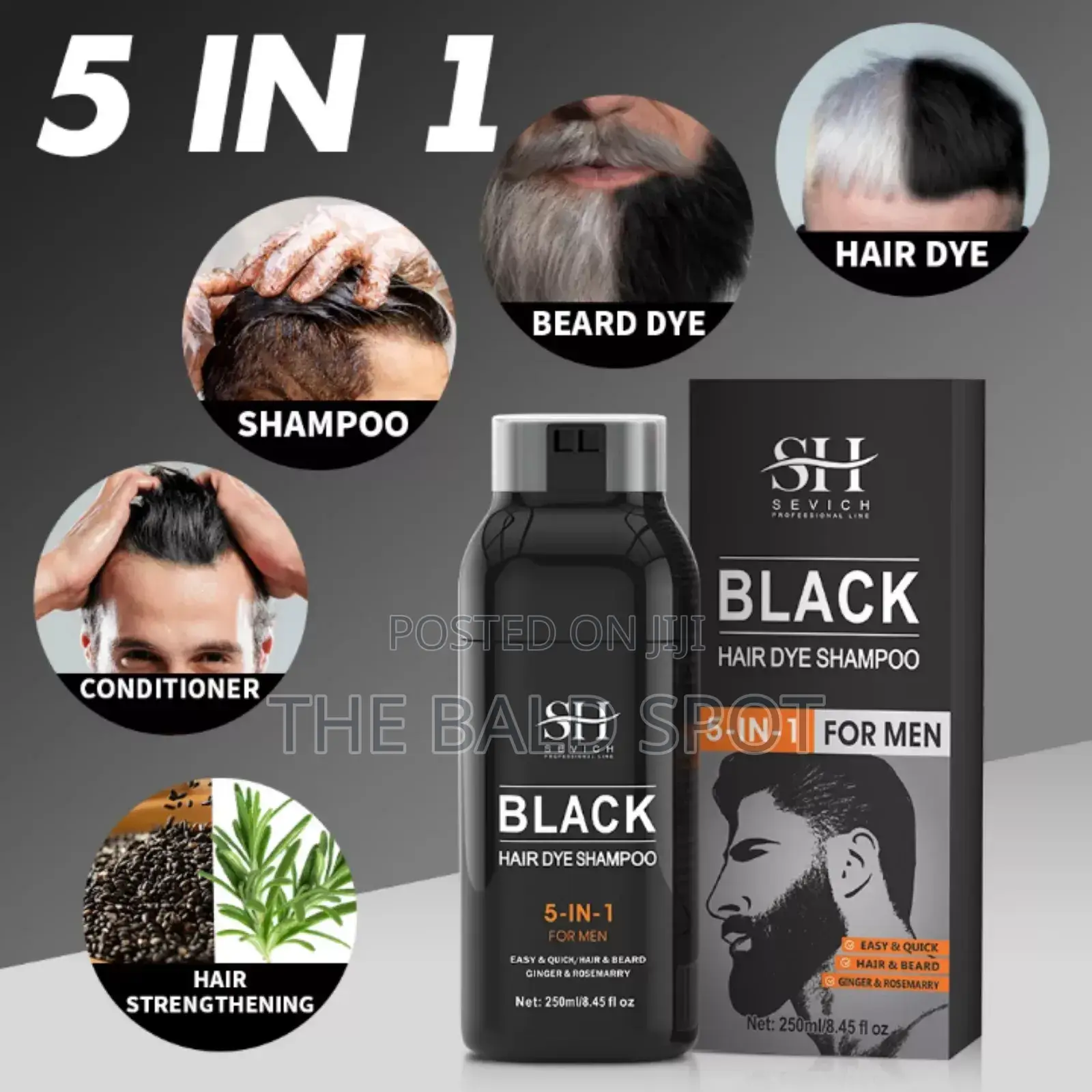 5in1 Hair Beard Dye Shampoo- Black Color for Grey Hair