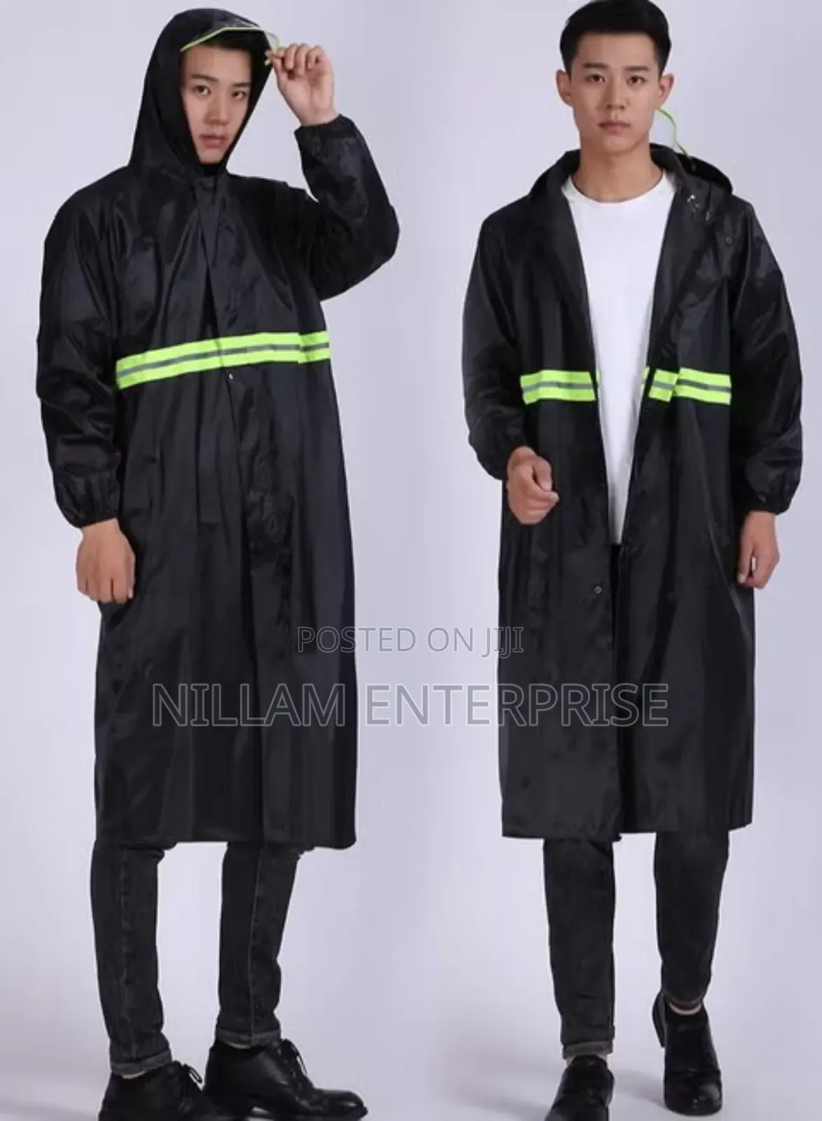 *Long Black Adult Raincoat Waterproof Rain Jackets