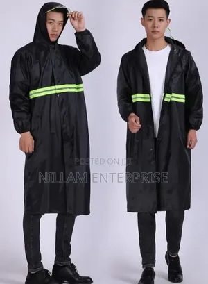*Long Black Adult Raincoat Waterproof Rain Jackets