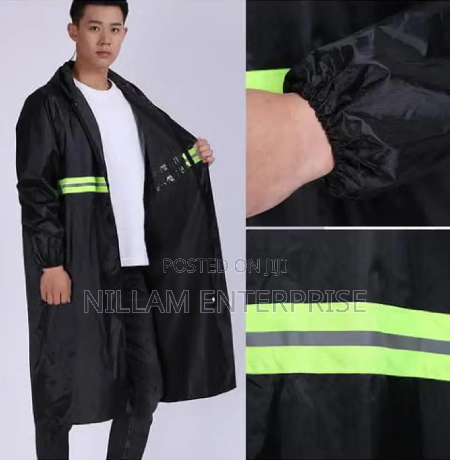 *Long Black Adult Raincoat Waterproof Rain Jackets