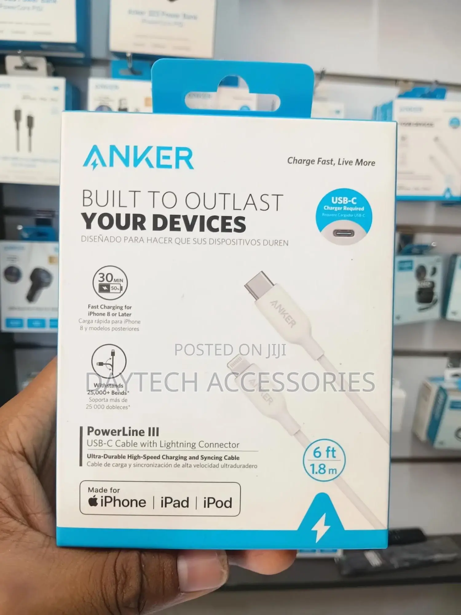 An Anker Powerline Iii Usb-C to Lightning Cable.