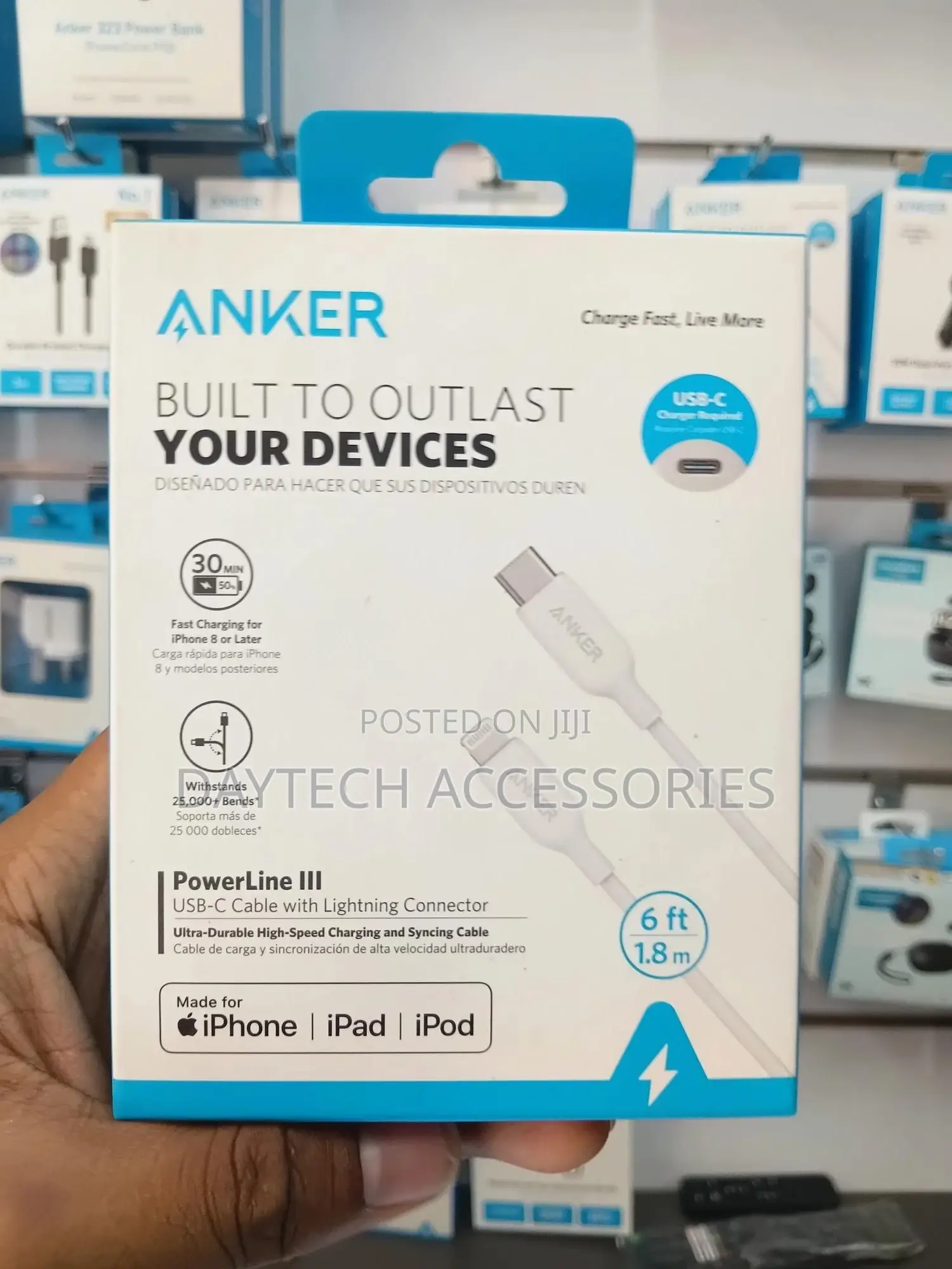 An Anker Powerline Iii Usb-C to Lightning Cable.
