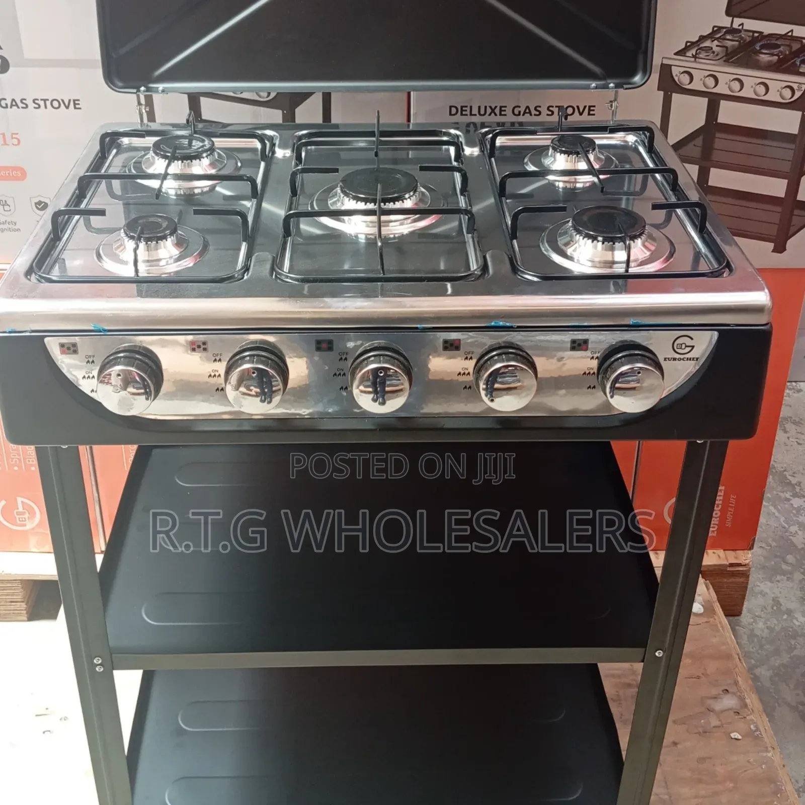 Eurochef Freestanding 5 Burner Cooker With Storage Shelves