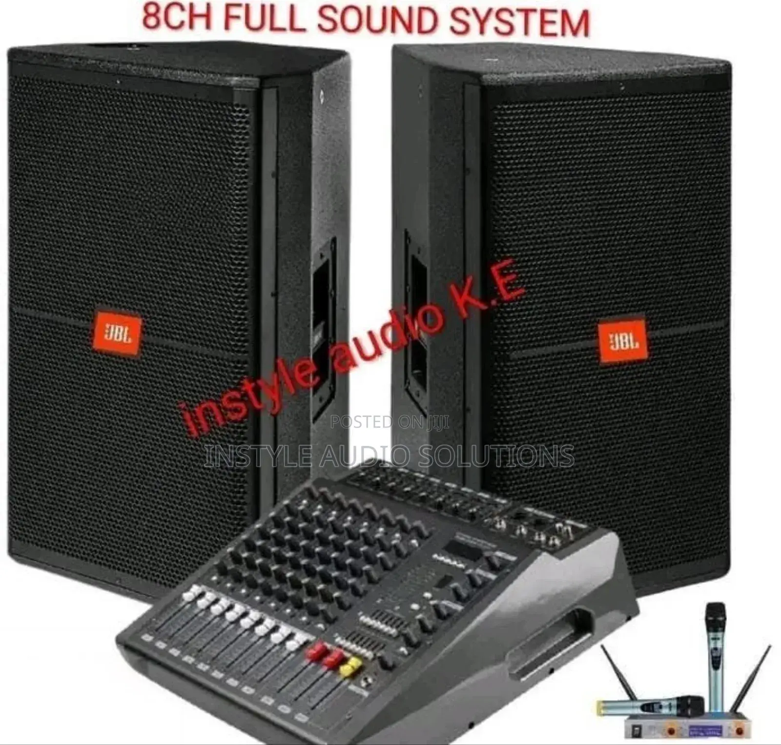 8 Channels Powered Mixer - (2) JBL Mid Range Speakers - BNK Bk9 System