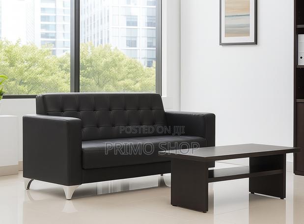 Office Sofa : Leather Black 3-Seater Office Sofa Set - main view