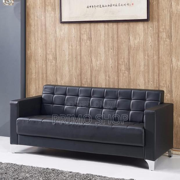 Office Sofa : Leather Black 3-Seater Office Sofa Set - thumbnail 2