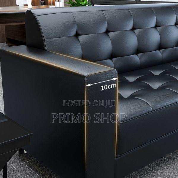 Office Sofa : Leather Black 3-Seater Office Sofa Set - thumbnail 3