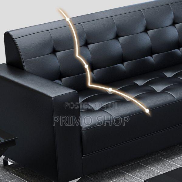 Office Sofa : Leather Black 3-Seater Office Sofa Set - thumbnail 4