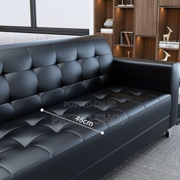 Office Sofa : Leather Black 3-Seater Office Sofa Set - thumbnail 5