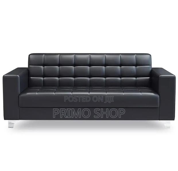 Office Sofa : Leather Black 3-Seater Office Sofa Set - thumbnail 9