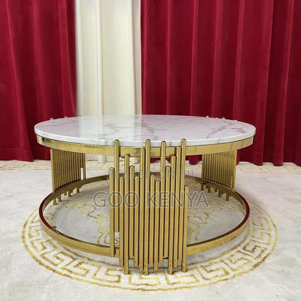 Home Table; Premium Round Marble/Glass Coffee Table With Gold Legs - main view