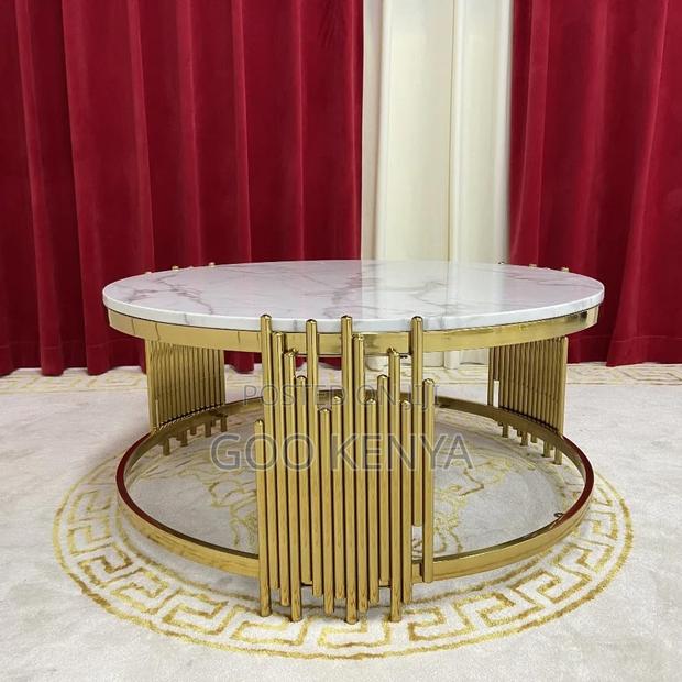 Home Table; Premium Round Marble/Glass Coffee Table With Gold Legs - thumbnail 5