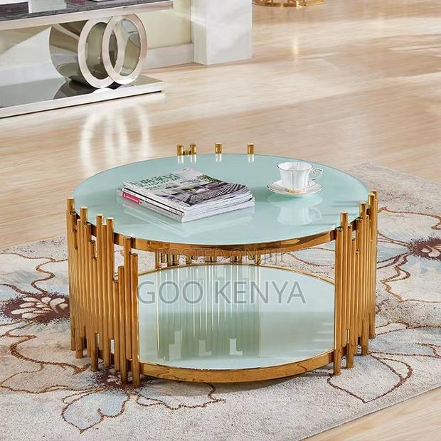 Home Table; Premium Round Marble/Glass Coffee Table With Gold Legs - thumbnail 6