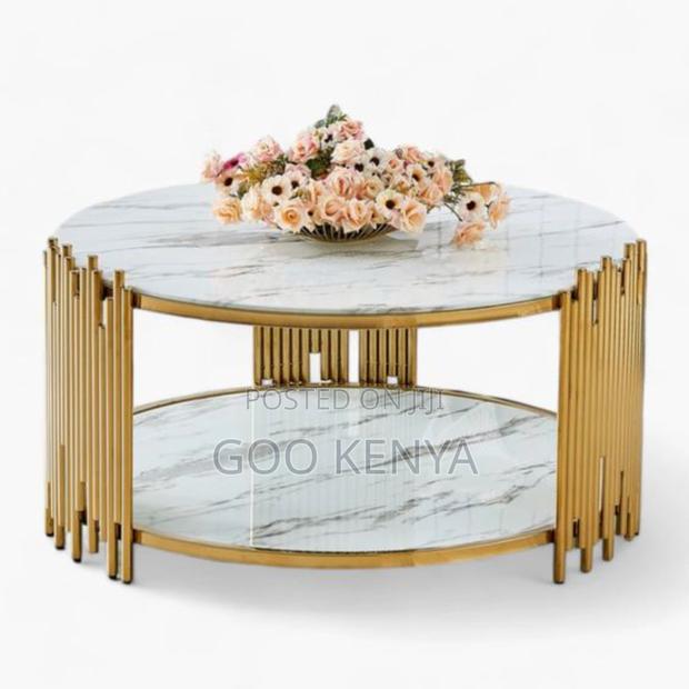 Home Table; Premium Round Marble/Glass Coffee Table With Gold Legs - thumbnail 7