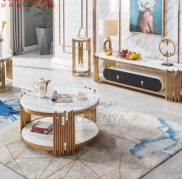 Home Table; Premium Round Marble/Glass Coffee Table With Gold Legs - thumbnail 8