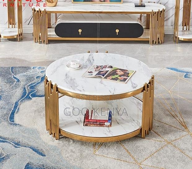 Home Table; Premium Round Marble/Glass Coffee Table With Gold Legs - thumbnail 9