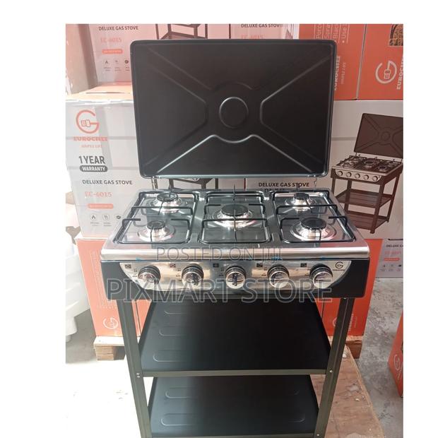 Eurochef 5-Burner Standing Cooker With Shelves – Heavy-Duty.