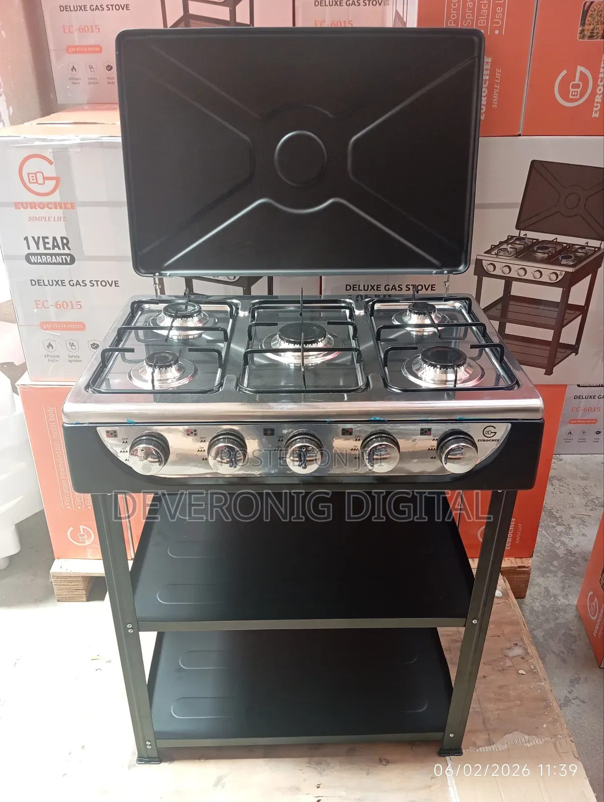 Eurochef 5 Burner Standing Cooker With Shelves