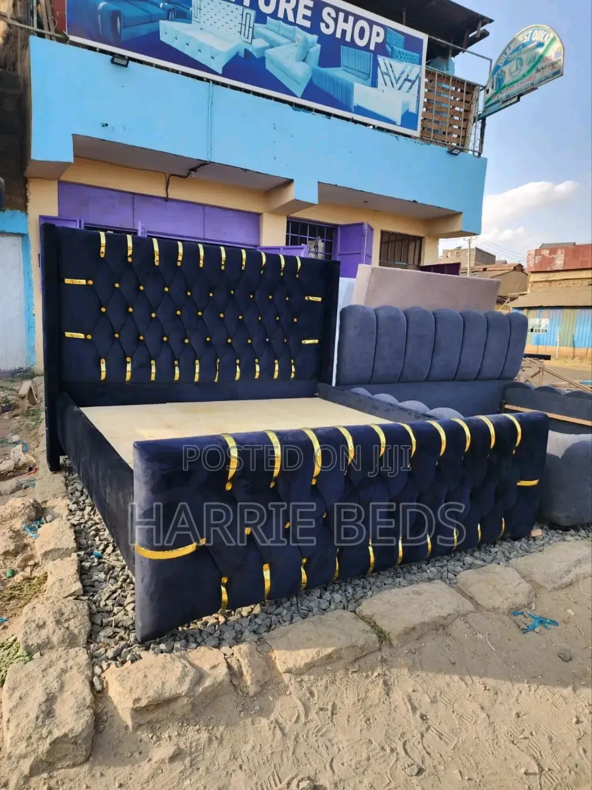 Black Cheaster Bed With Gold Details