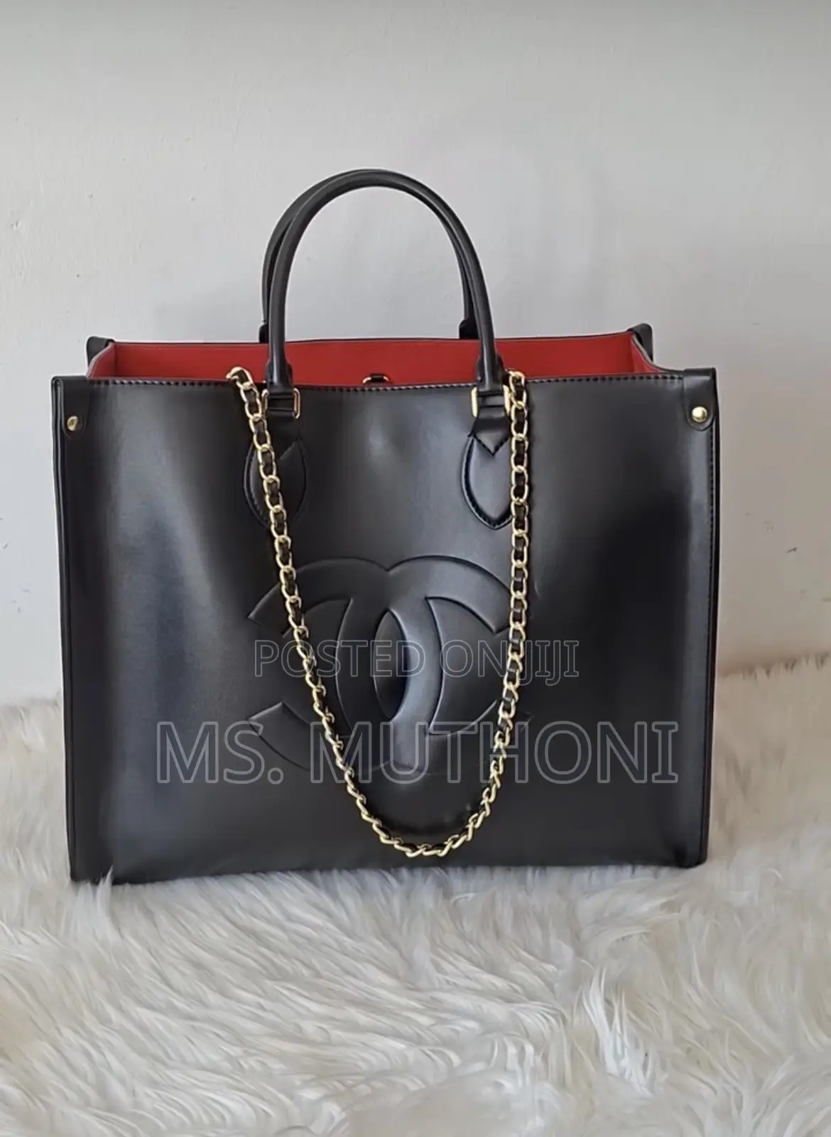 Big Size Black Leather Chanel Shopping Tote Bag
