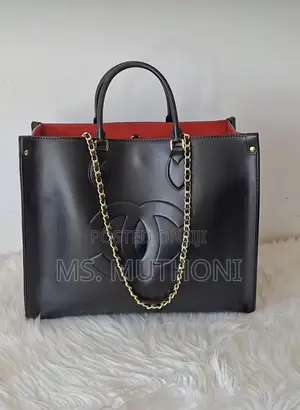 Big Size Black Leather Chanel Shopping Tote Bag