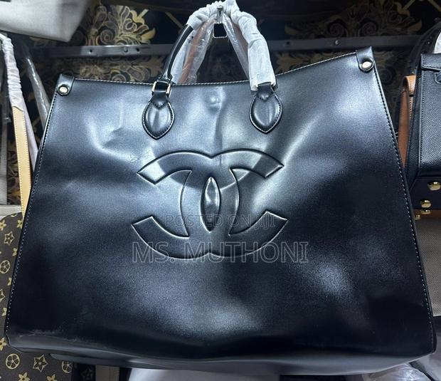 Big Size Black Leather Chanel Shopping Tote Bag - thumbnail 4
