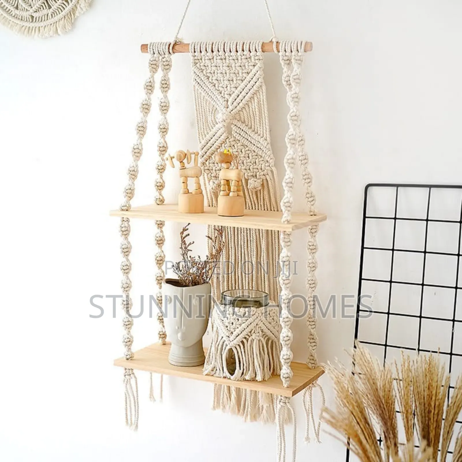 2 Tier Wall Shelves With Macreme Rope
