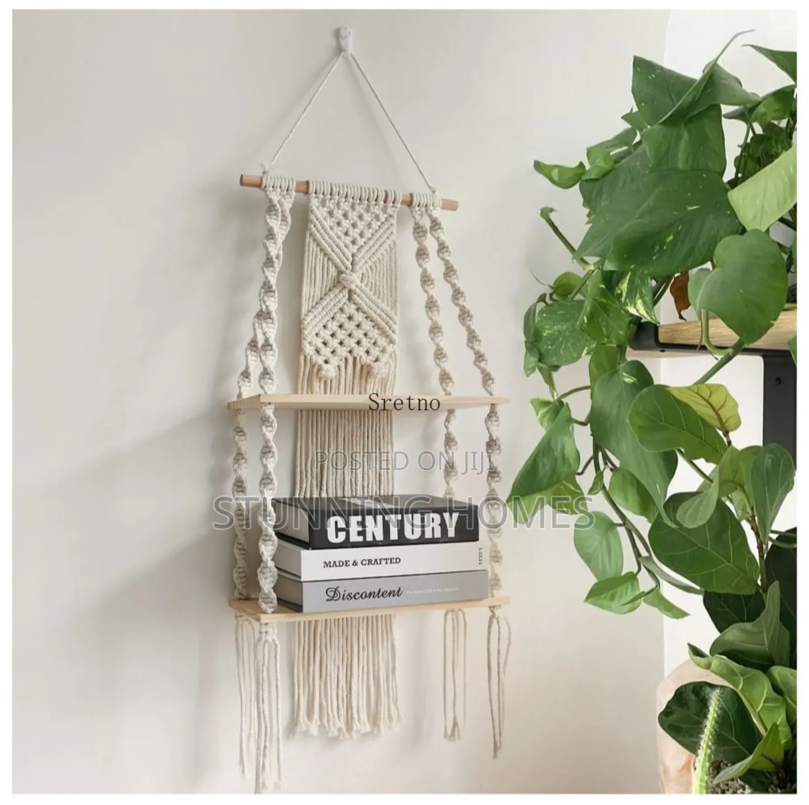 2 Tier Wall Shelves With Macreme Rope