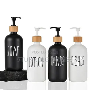 Ceramic Soap Dispenser Bottles With a Bamboo Base
