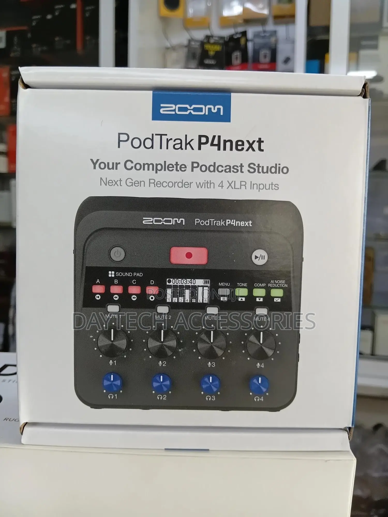 The Zoom Podtrak P4next Portable Multitrack Podcast Recorder.