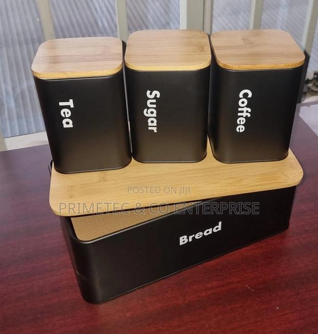 Bread Bin Plus Canisters With Bamboo Lids