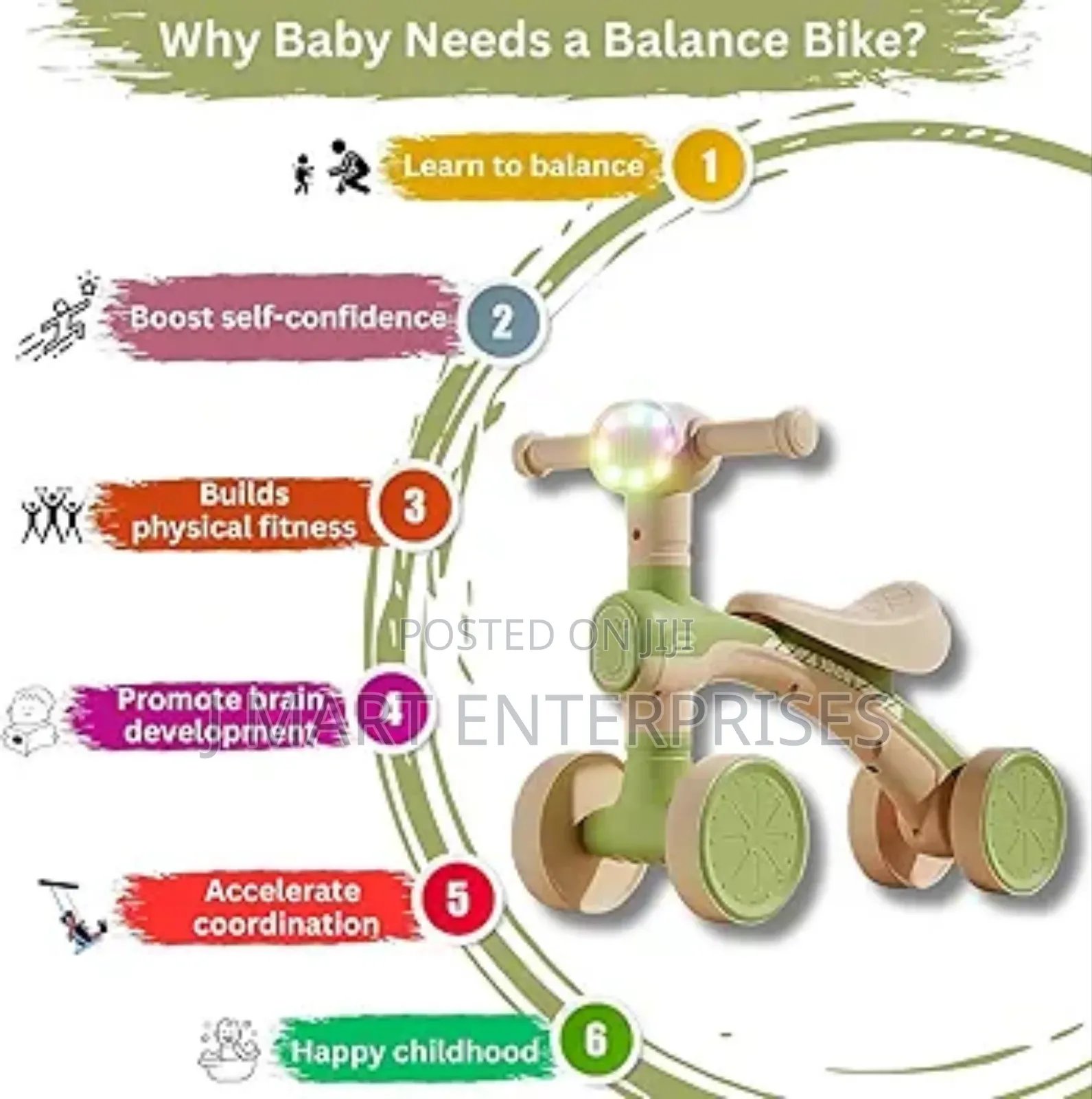 Kids Balance Bike Music Led Lights