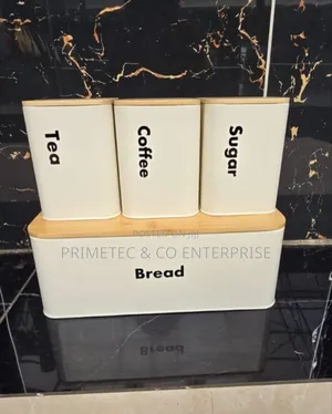 Bread Bin Plus Canisters With Bamboo Lids