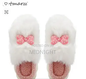 Cute Pink Bow Fluffy Slippers – Soft Warm House Slides for Women