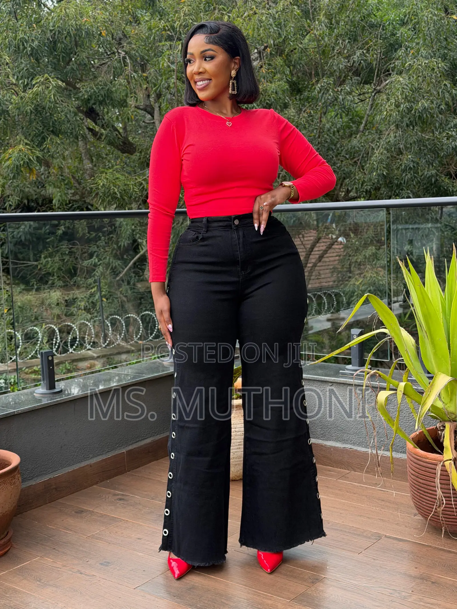 Original Fashionnova High Waist Flare Jeans With Side Stud Design