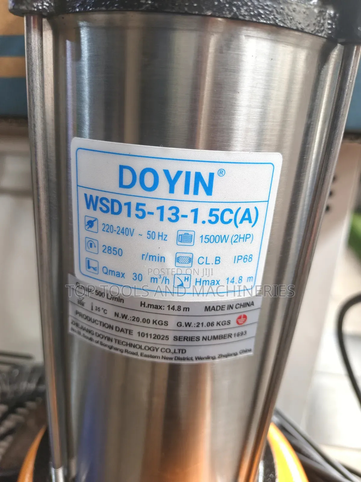 2hp. Doyin Wsd15-13-1.5c(A) Submersible Sewage Pump 15mtrs Max Head