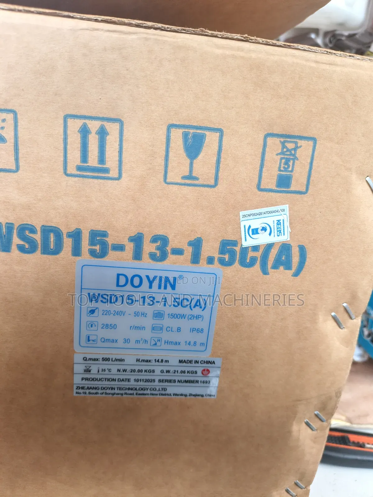 2hp. Doyin Wsd15-13-1.5c(A) Submersible Sewage Pump 15mtrs Max Head