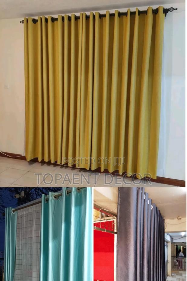 Full Length, Yellow,Blue,And Grey Elegant Window Curtains - main view