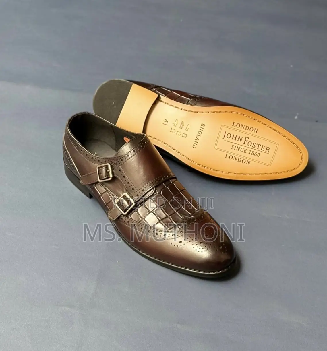 Men’S Formal Crocodile-Embossed Leather Upper a Rubber Sole John F.