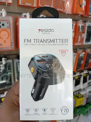 Yesido Bluetooth Fm Transmitter Car Charger 2x Usb-a/1x Usb-C -Black