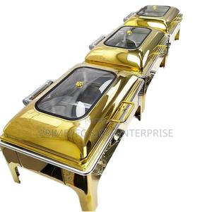 Redberry 9l Gold Double Rectangular Roll Top Chafing Dish. - thumbnail 2