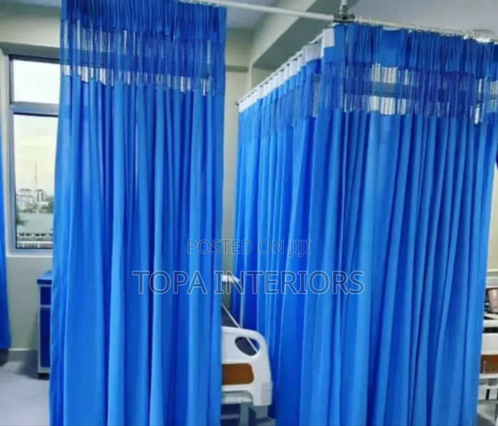 Meshed Top Blue Airy Hospital Curtains for Ward Partitioning