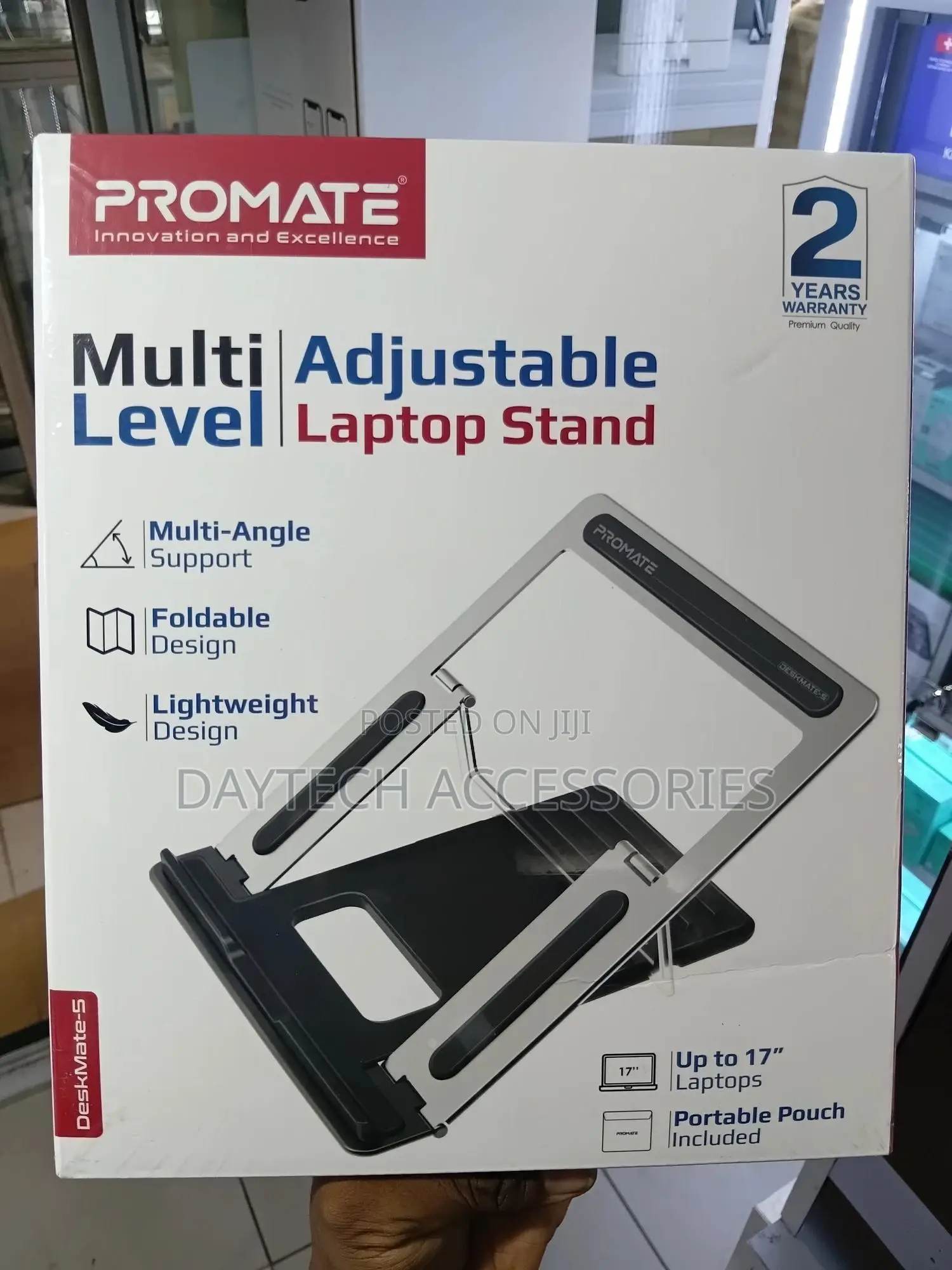 The Promate Deskmate-5 Ergonomic Multi-Level Aluminum Laptop Stand.