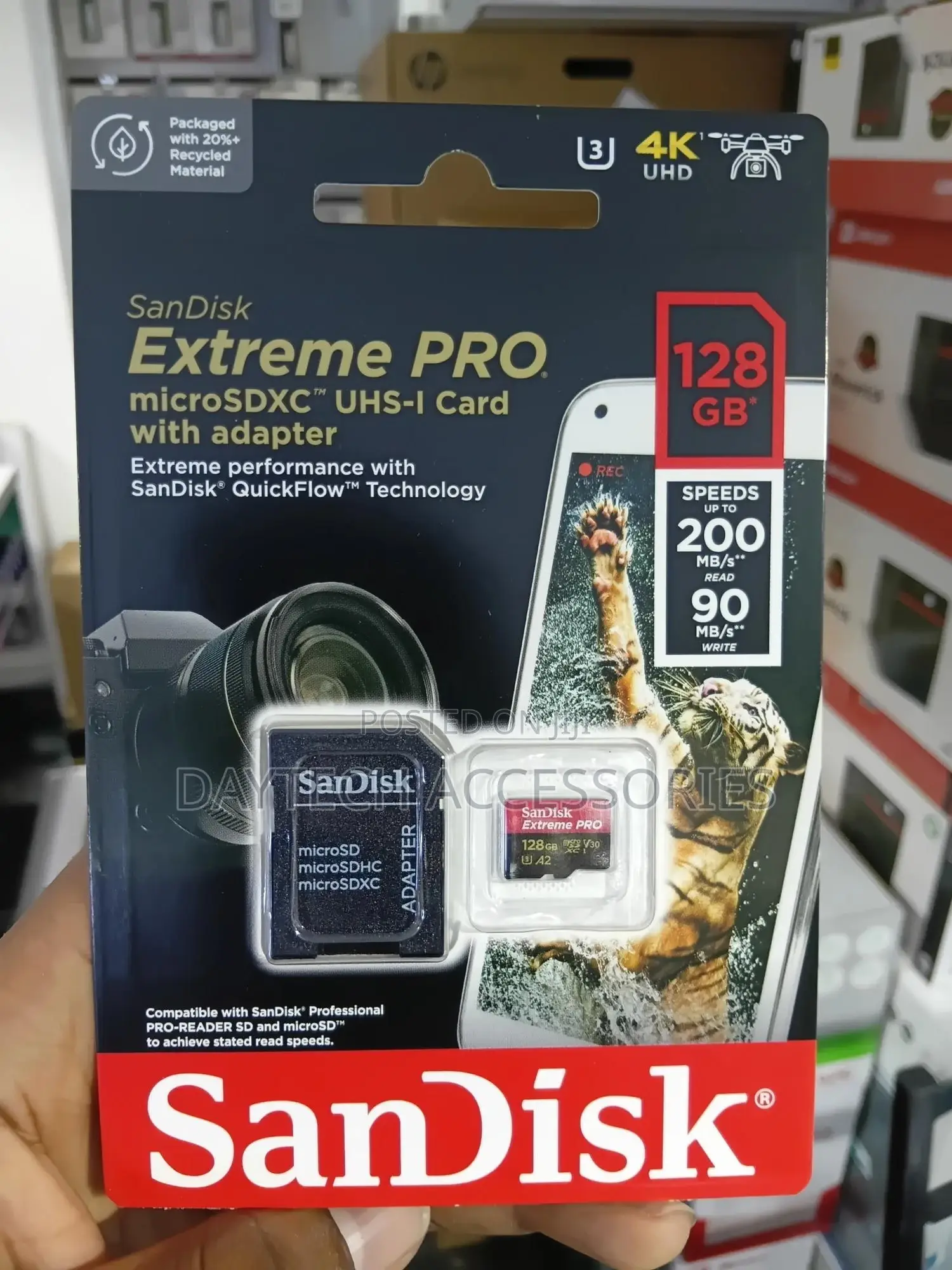 The Sandisk Extreme Pro 128gb Microsdxc Uhs-I Card With Adapter.