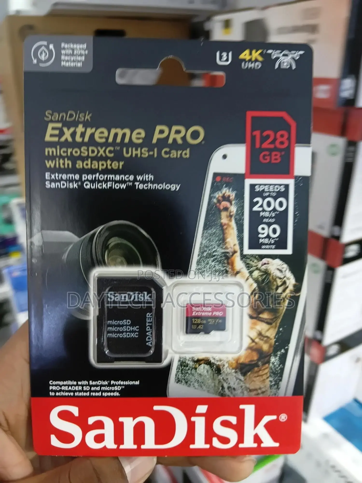 The Sandisk Extreme Pro 128gb Microsdxc Uhs-I Card With Adapter.