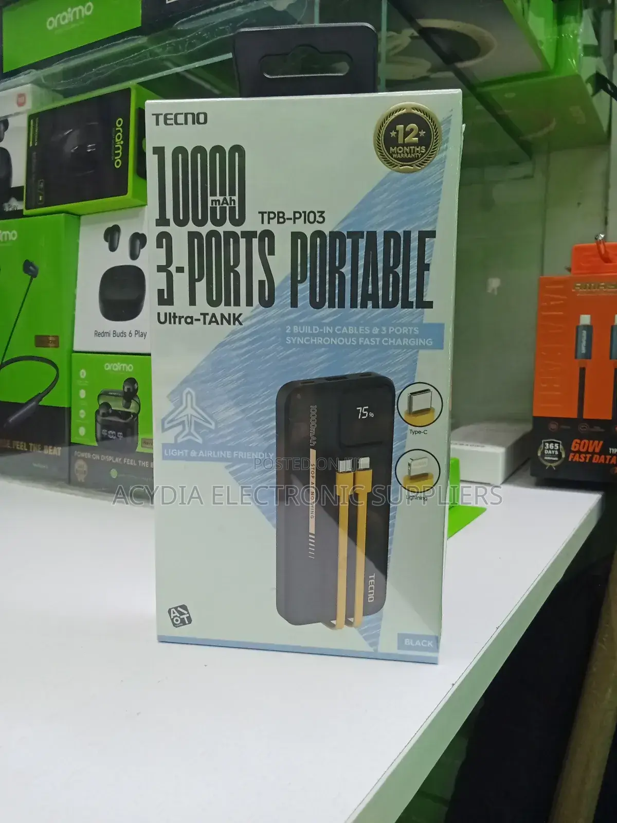 Tecno Ultra -Tank 10000mah Power Bank TPB-P103